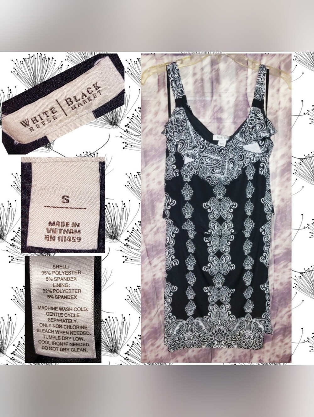 White House Black Market Blk & Wht Paisley/Filigree Print Knit Tank Dress Sz Sml